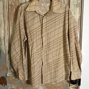 VINTAGE Eighty Eight Button Up Shirt Adult Size L Beige Casual Mens 90s